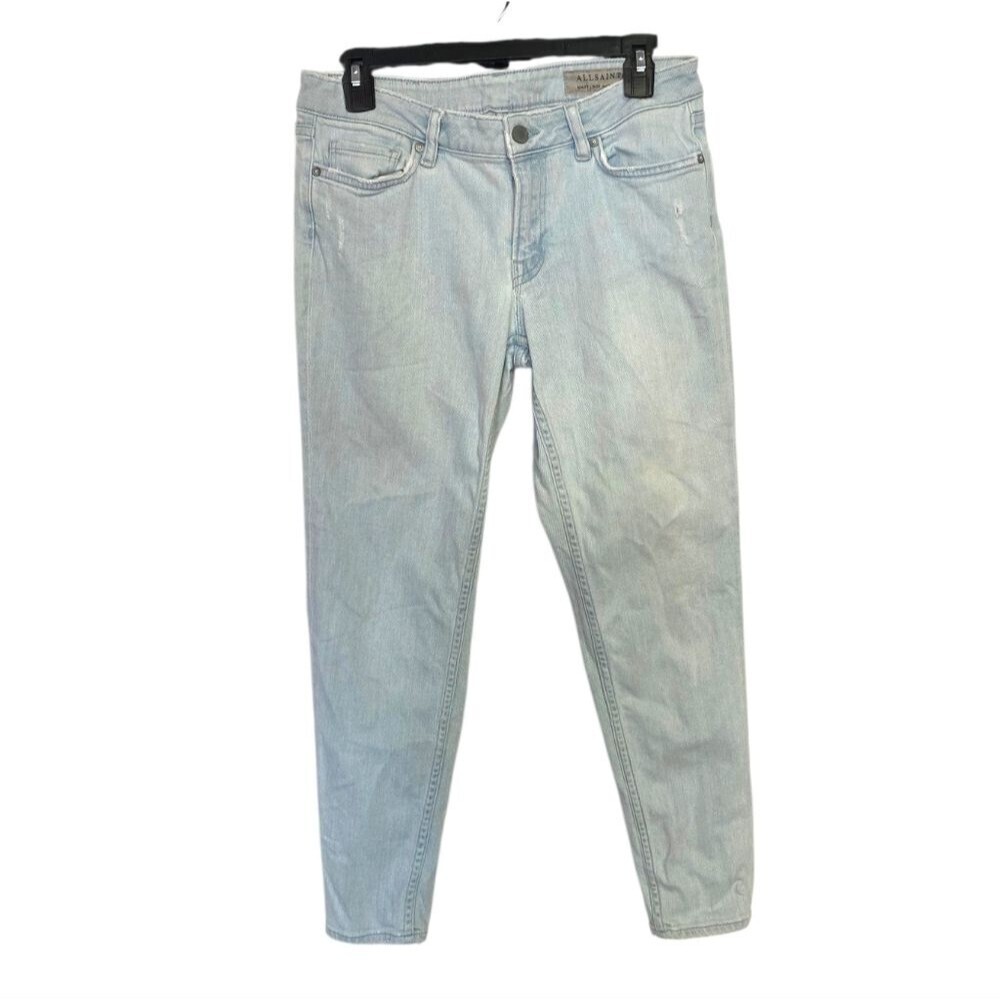 All Saints Women's Light Blue Distressed Mast Cropped Jeans 29